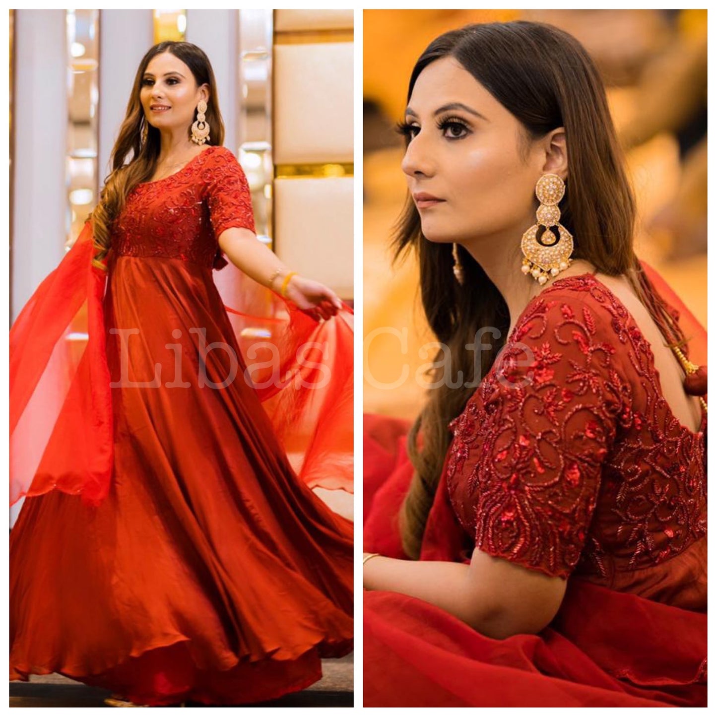Red Hand Embroidered Anarkali Suit