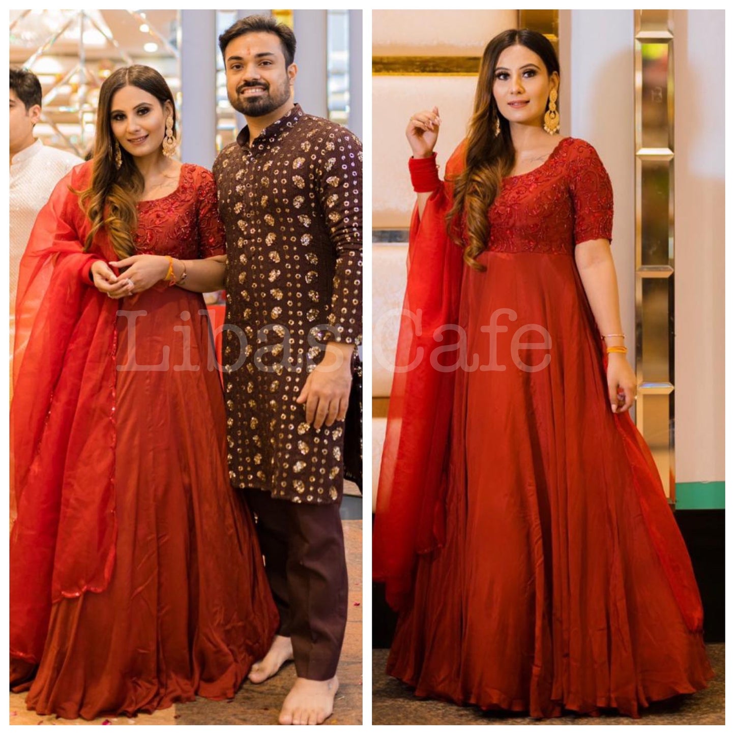 Red Hand Embroidered Anarkali Suit
