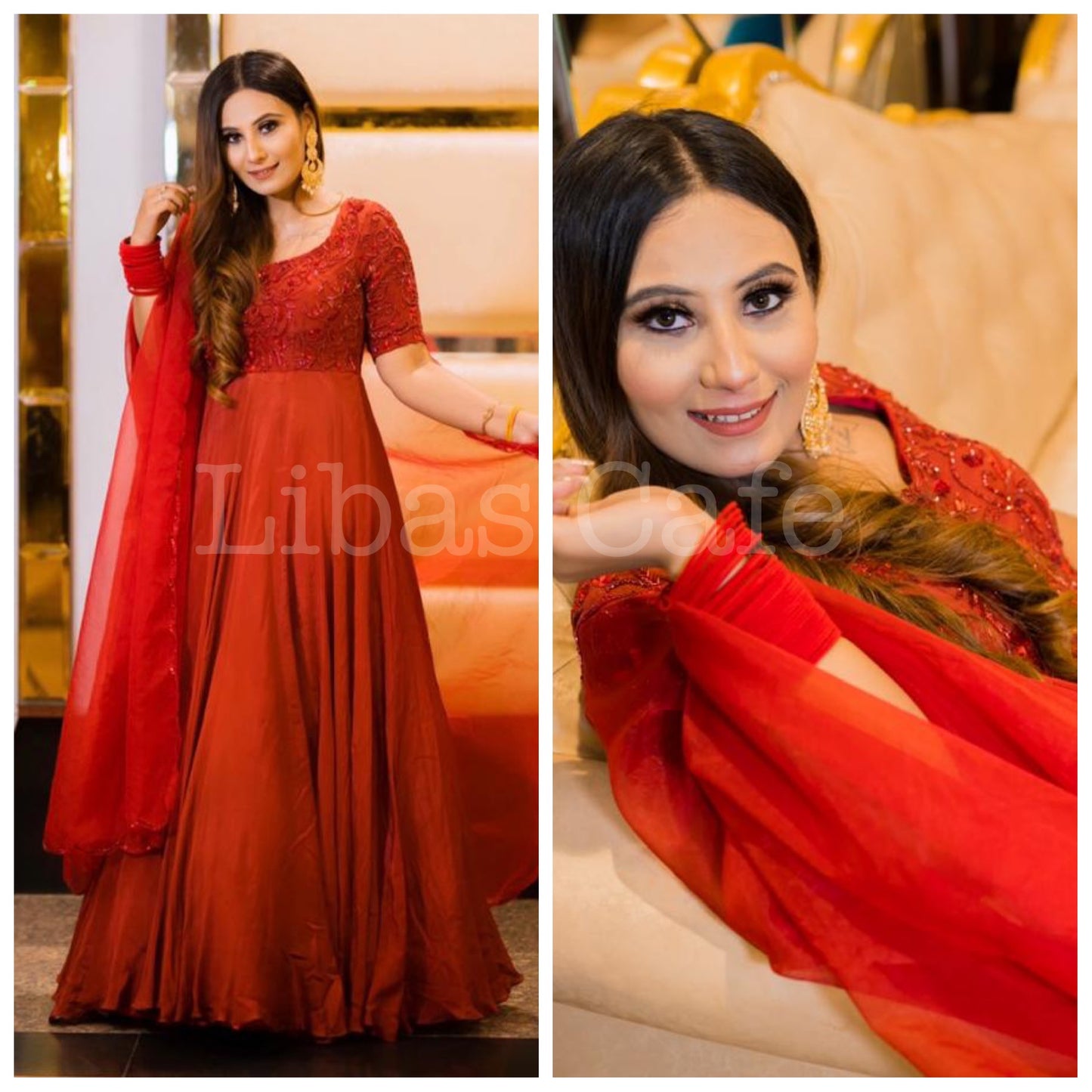 Red Hand Embroidered Anarkali Suit
