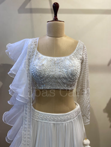 Ivory Ruffle Dupatta Pearl Lehenga