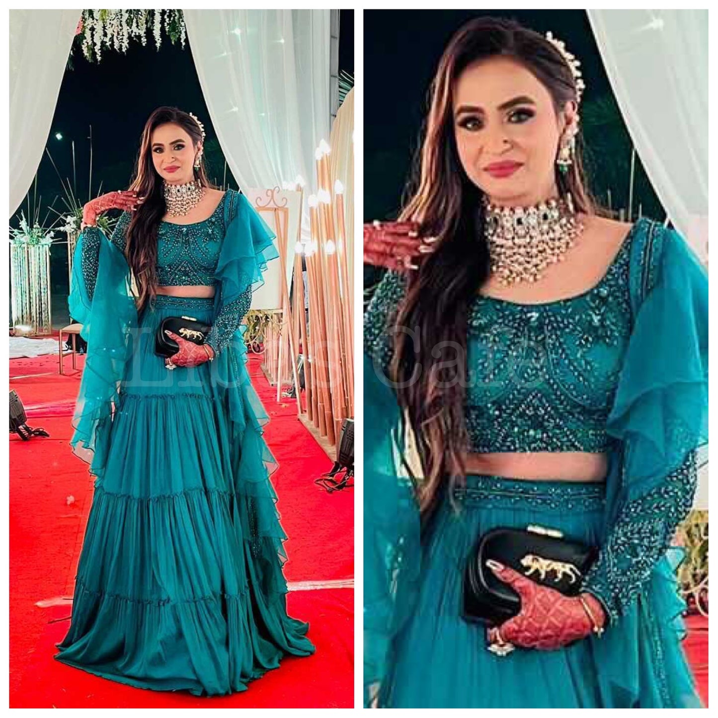 Client In Green Ruffle Dupatta Pearl Lehenga