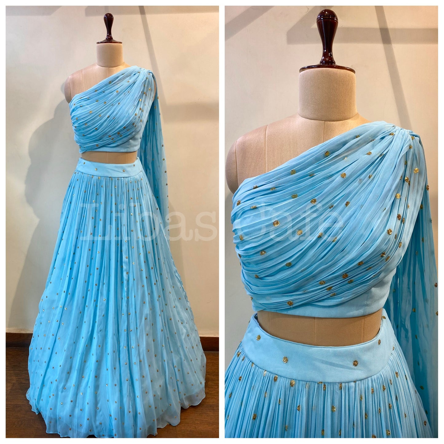 Ice Blue Drape Sequin Lehenga