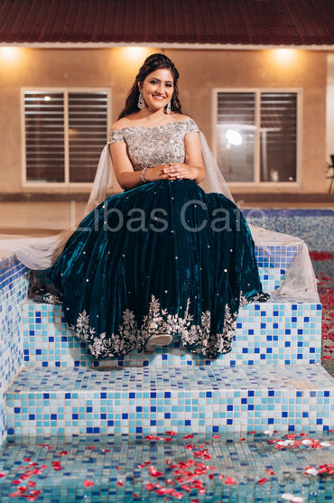 Client In Our Teal Velvet Lehenga