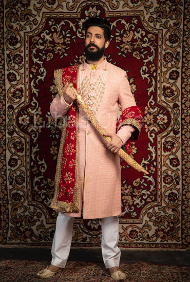 Dusty Peach Lakhnavi Sherwani
