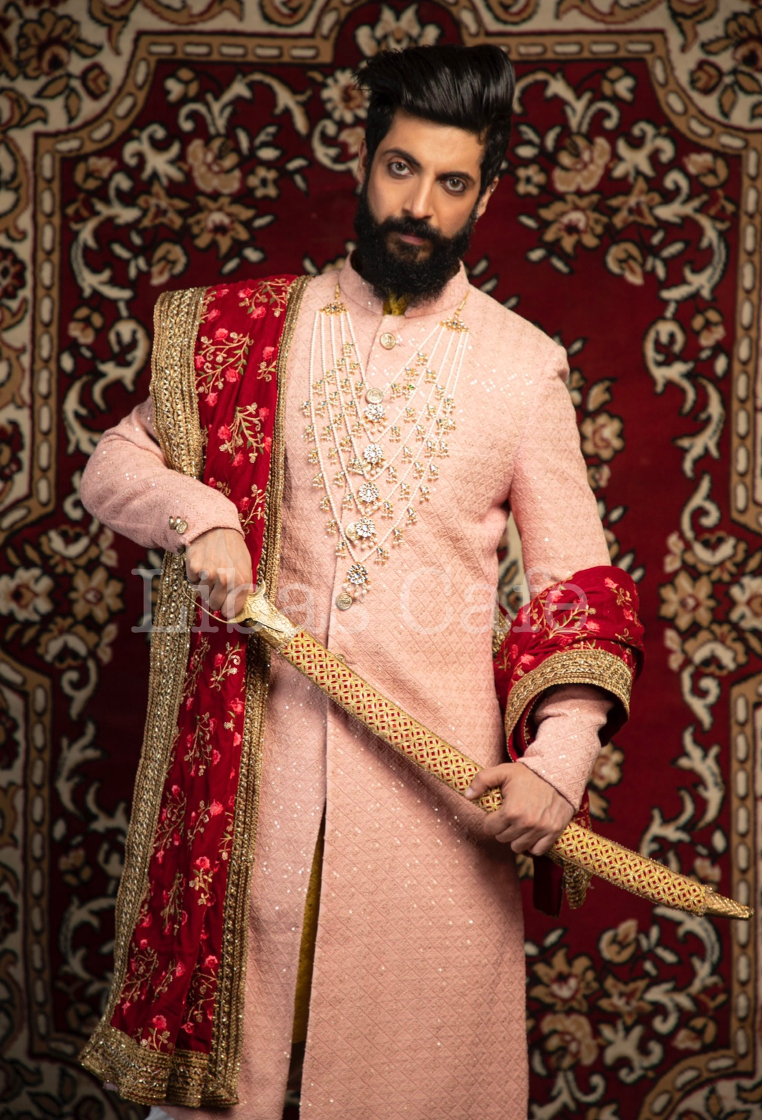 Dusty Peach Lakhnavi Sherwani