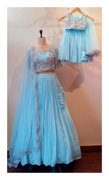 Bright Blue Off Shoulder Baby Girl Lehenga