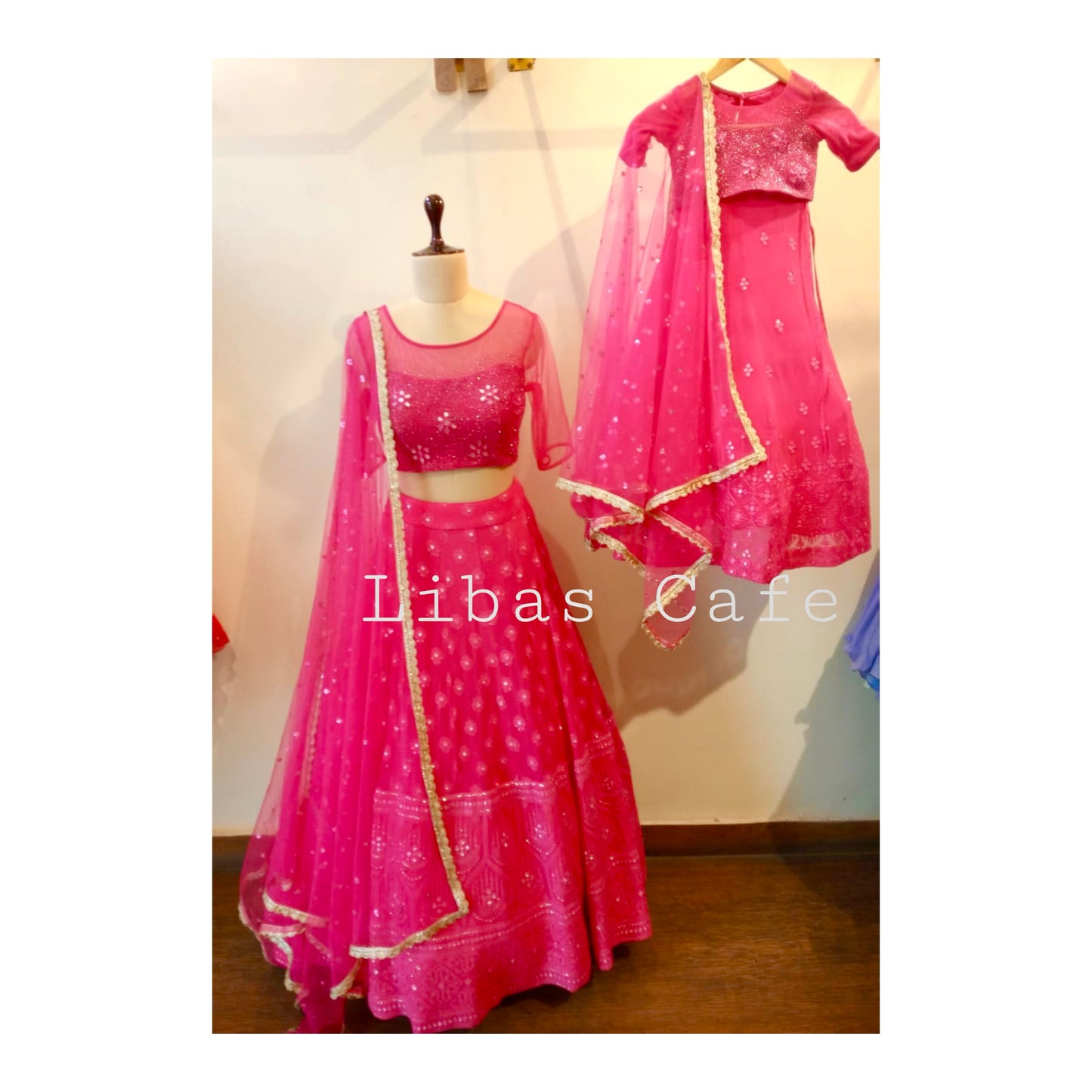 Pink Mirror Lakhnavi Lehenga