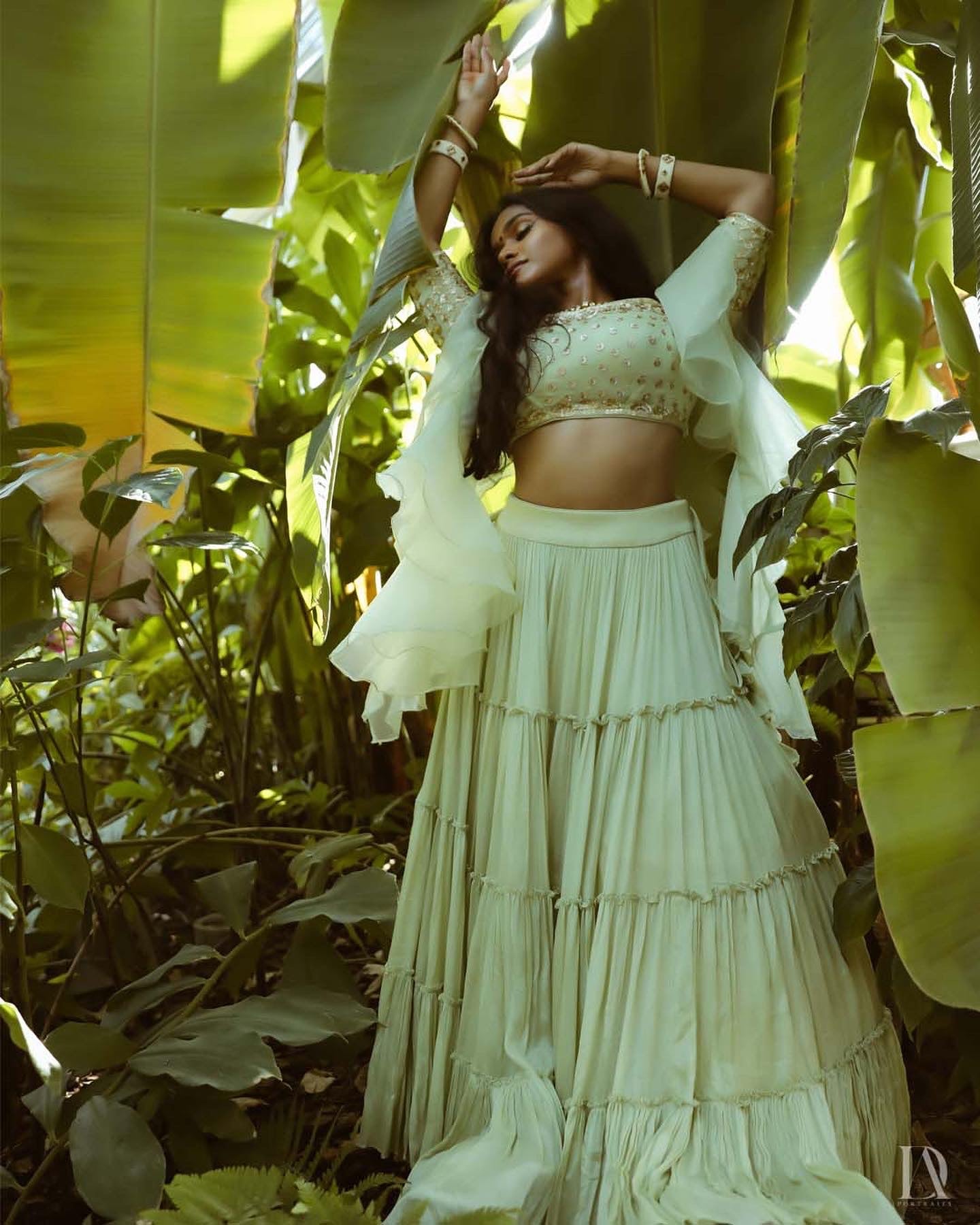Pastel Green Layered Sequin Lehenga