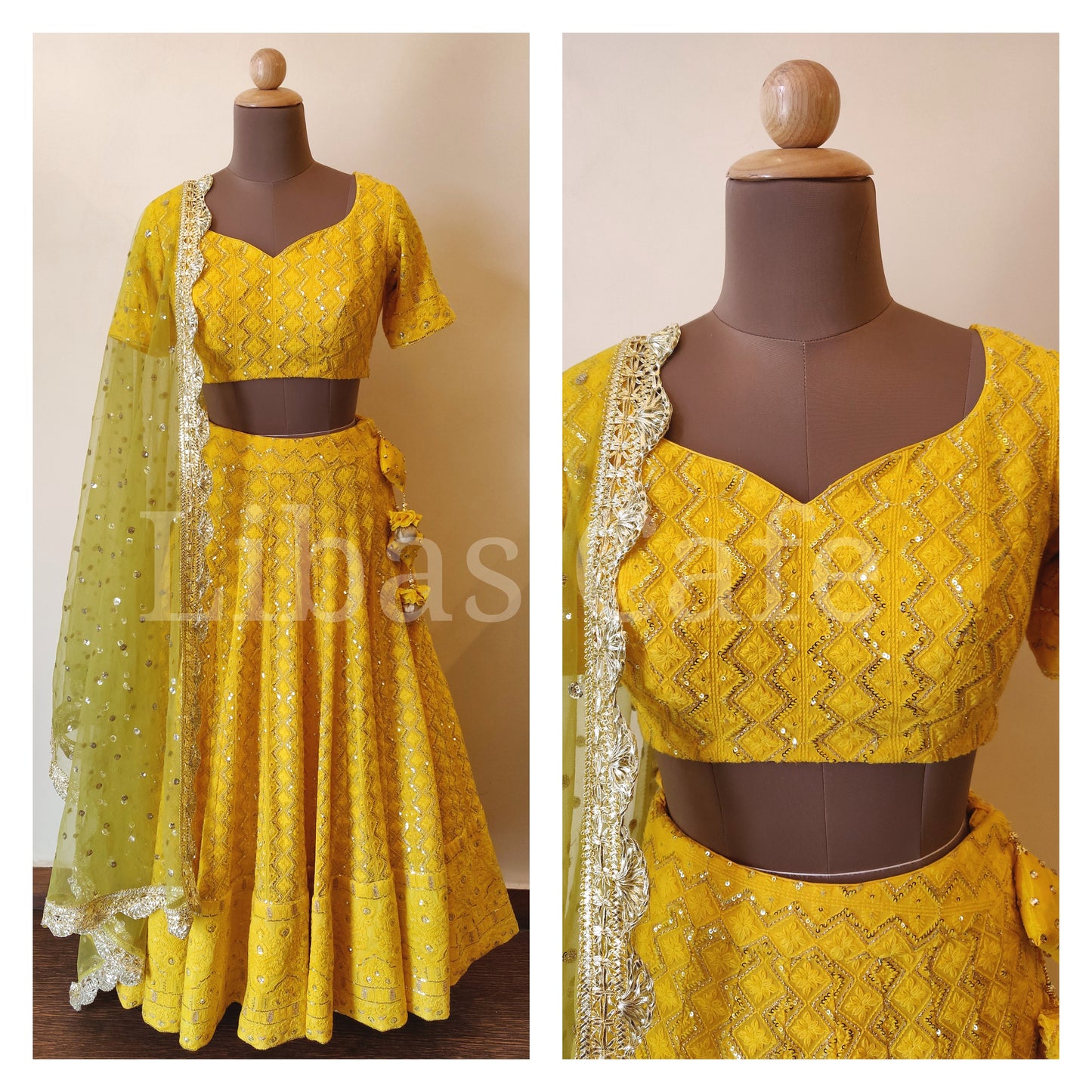Yellow Zig-zag Lakhnavi Lehenga