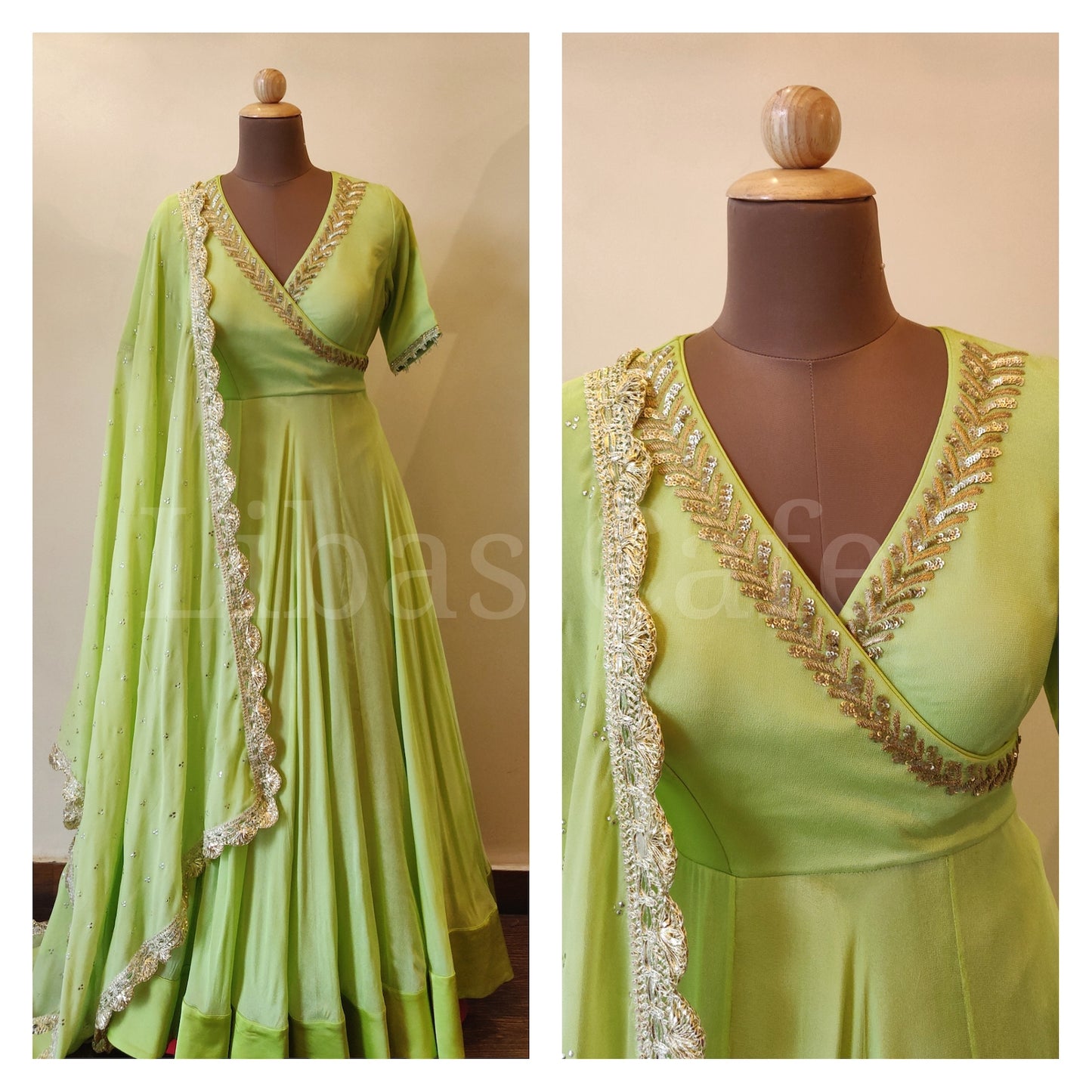 Parrot Green Angrakha Anarkali Suit