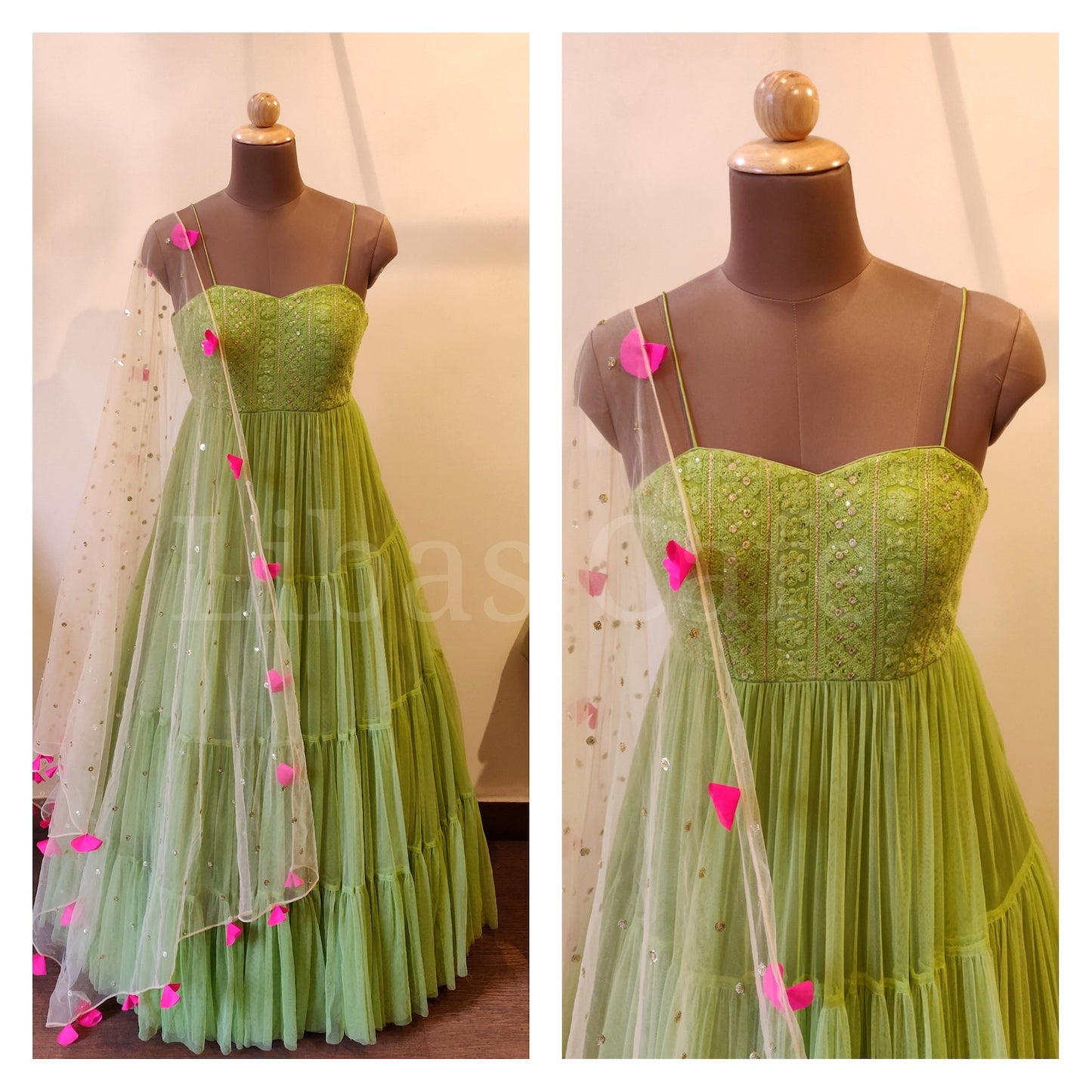 Noodle Strap Lakhnavi And Gathered Flare Anarkali