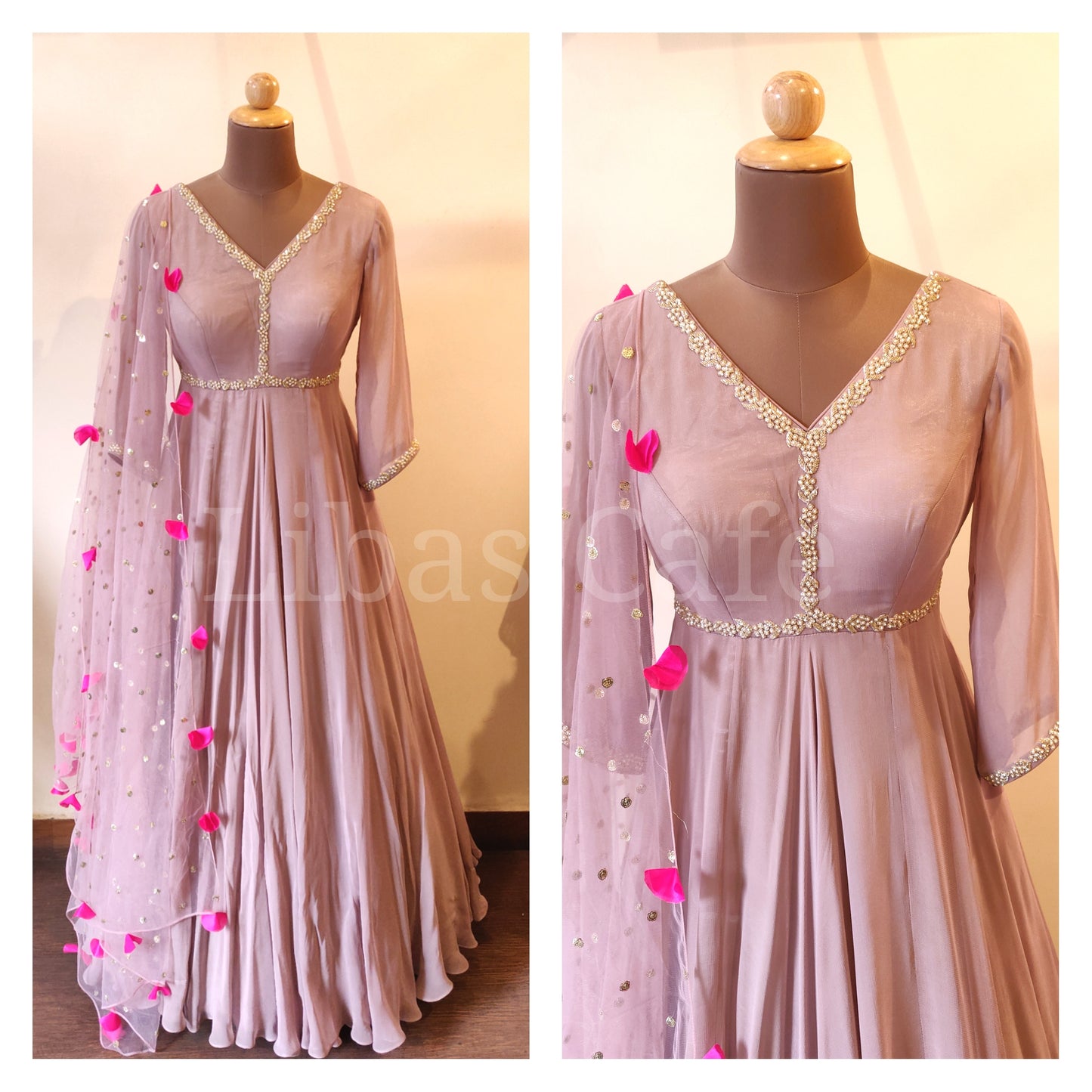 Dusty Pink Pearl Katdana Anarkali