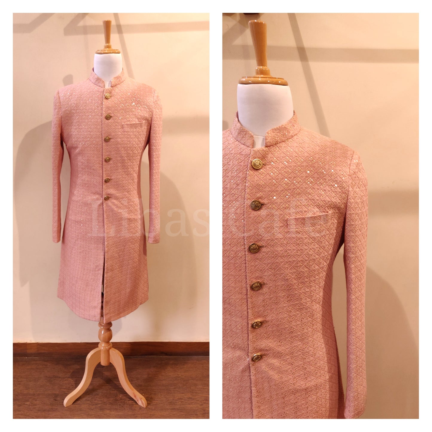 Dusty Peach Lakhnavi Sherwani