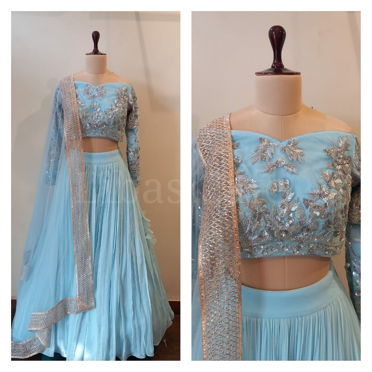 Sky Blue Silver Embroidred Lehenga