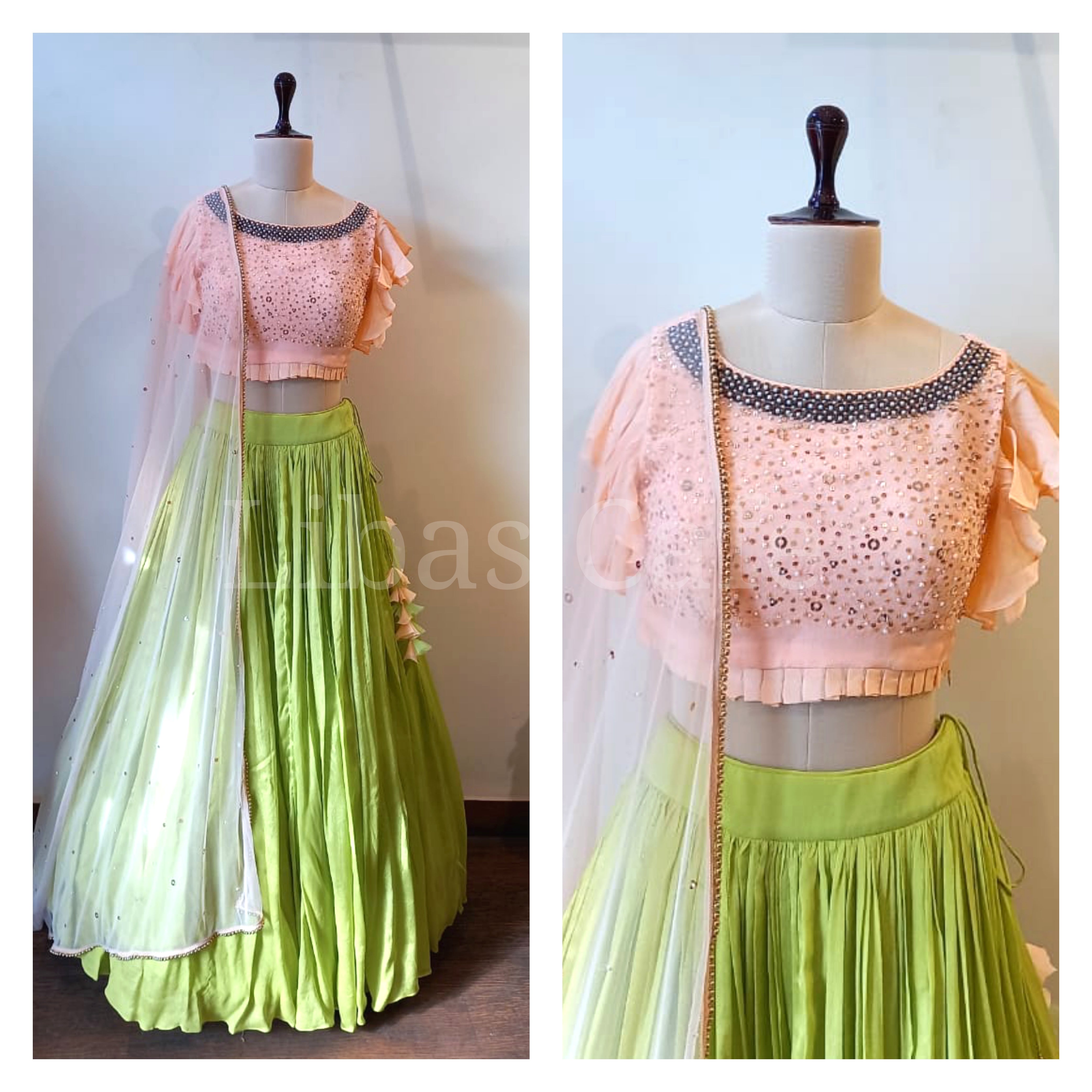 Peach And Olive Green Lehenga Peach And Olive Green Lehenga