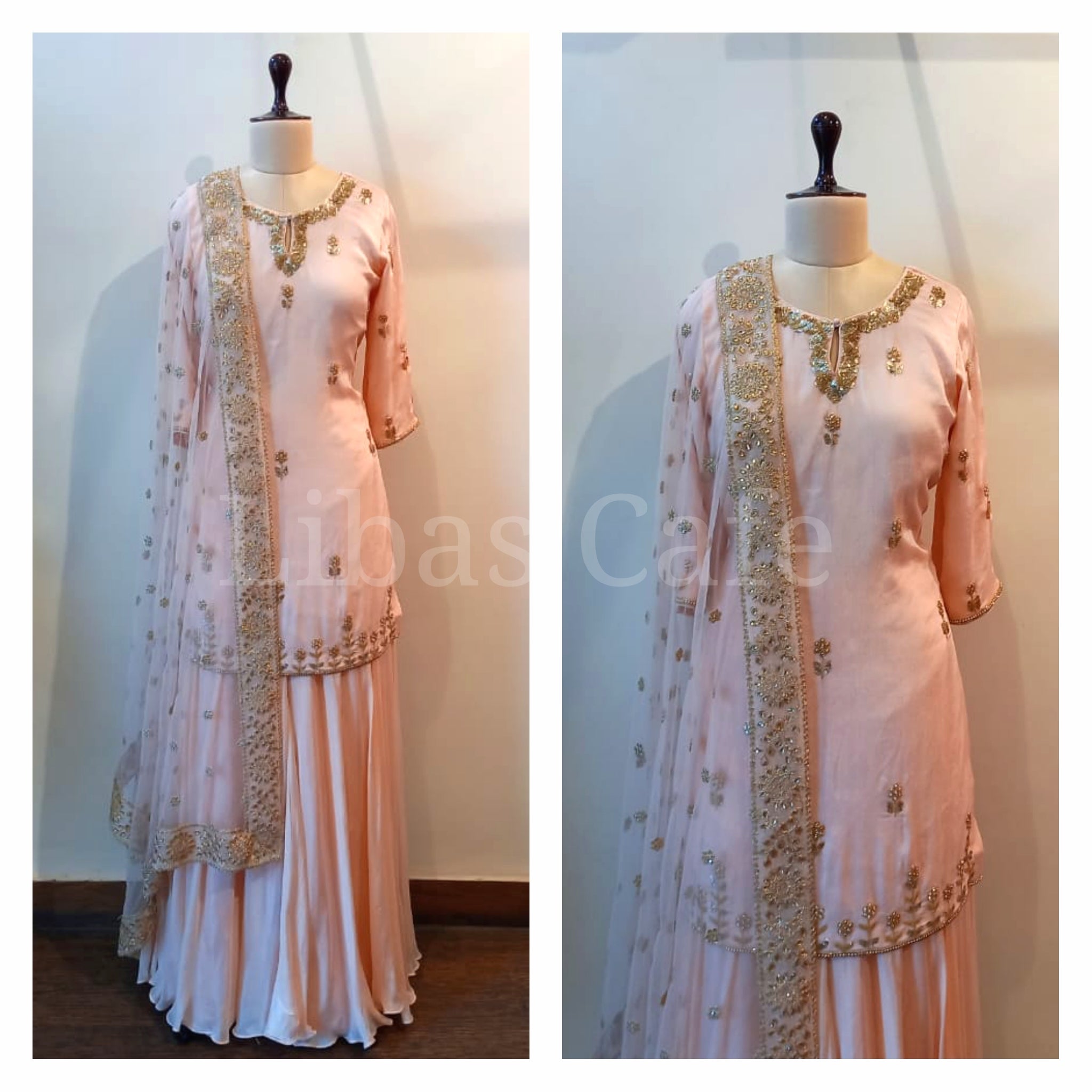 Peach Sharara Suit With Gold Embroidery