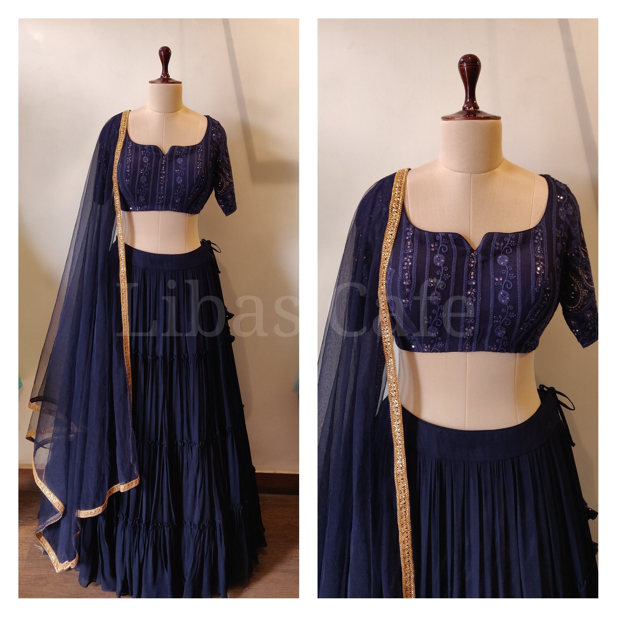 Black Ruffle Belt Saree With Hanging Stones Embroidery