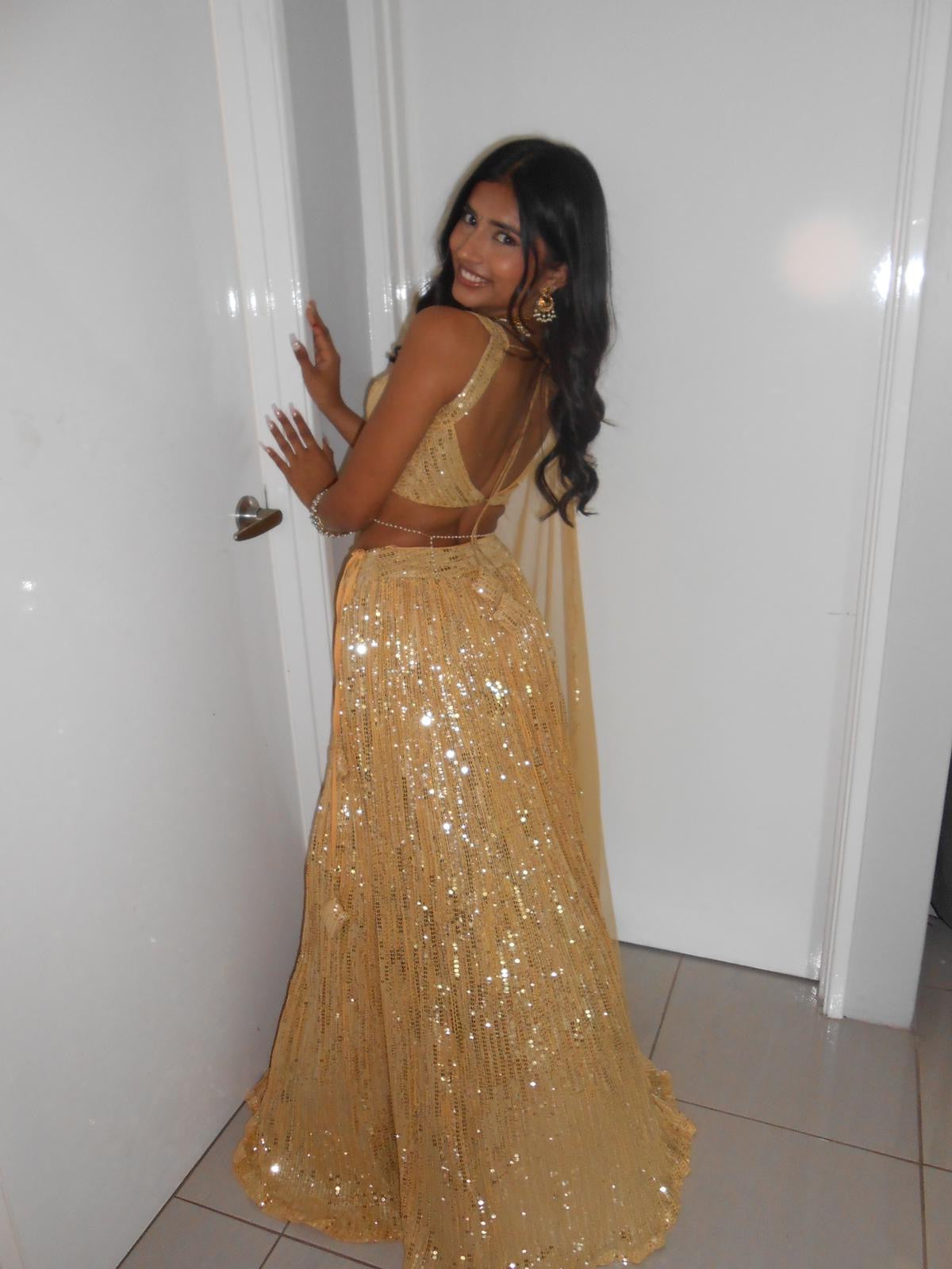 Kavya Gor in Gold Shine On Lehenga