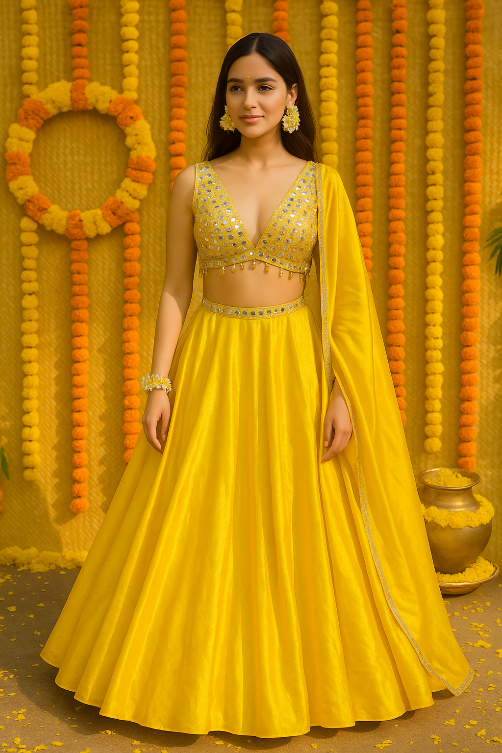 YELLOW MIRROR LEHENGA