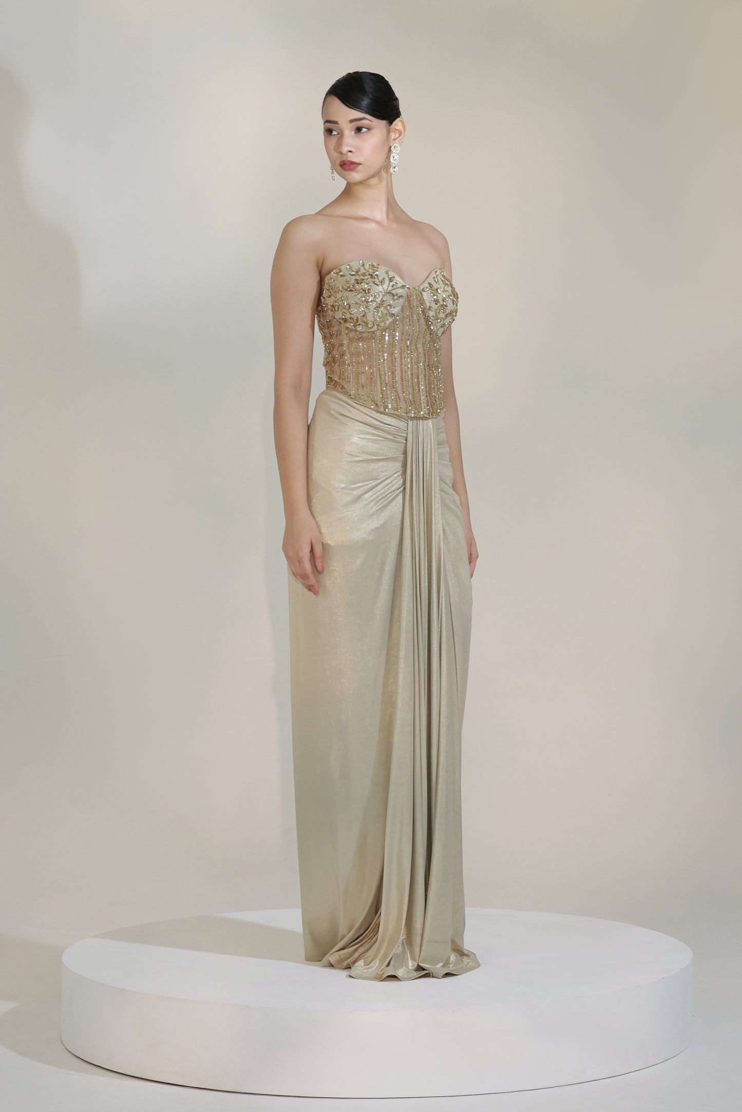 CHAMPAGNE CORSET DHOTI SET