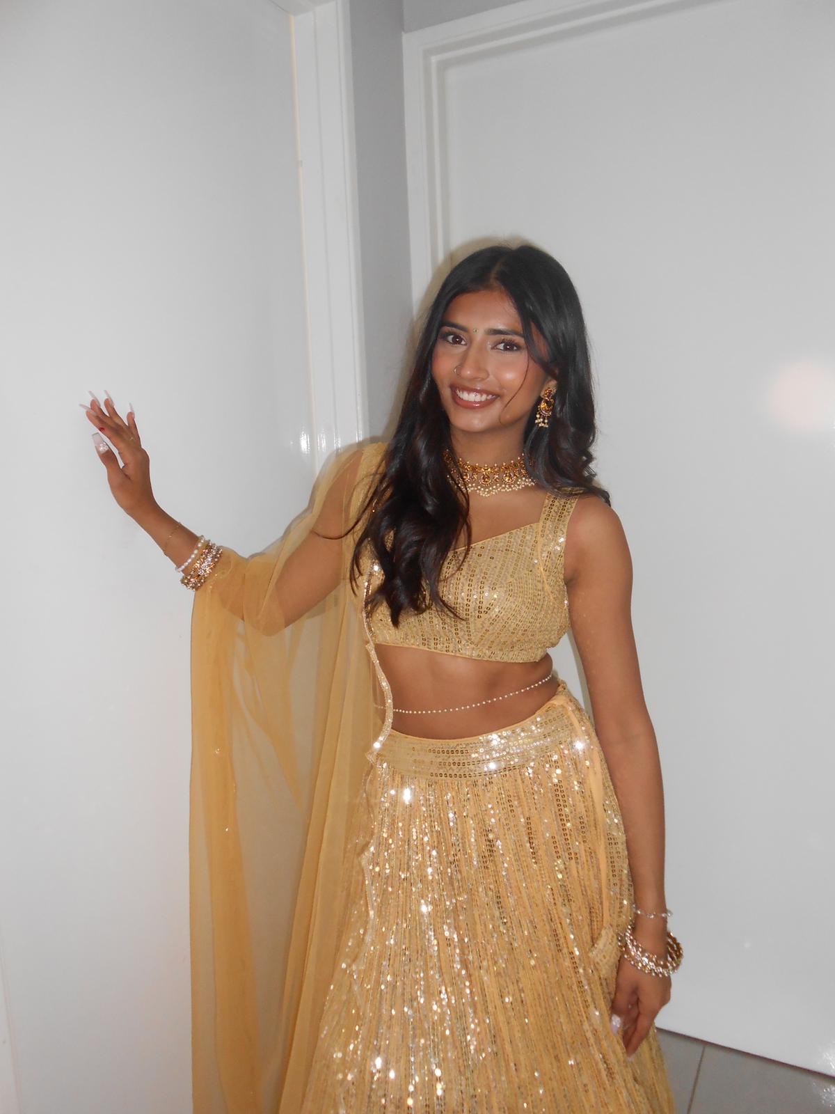 Kavya Gor in Gold Shine On Lehenga