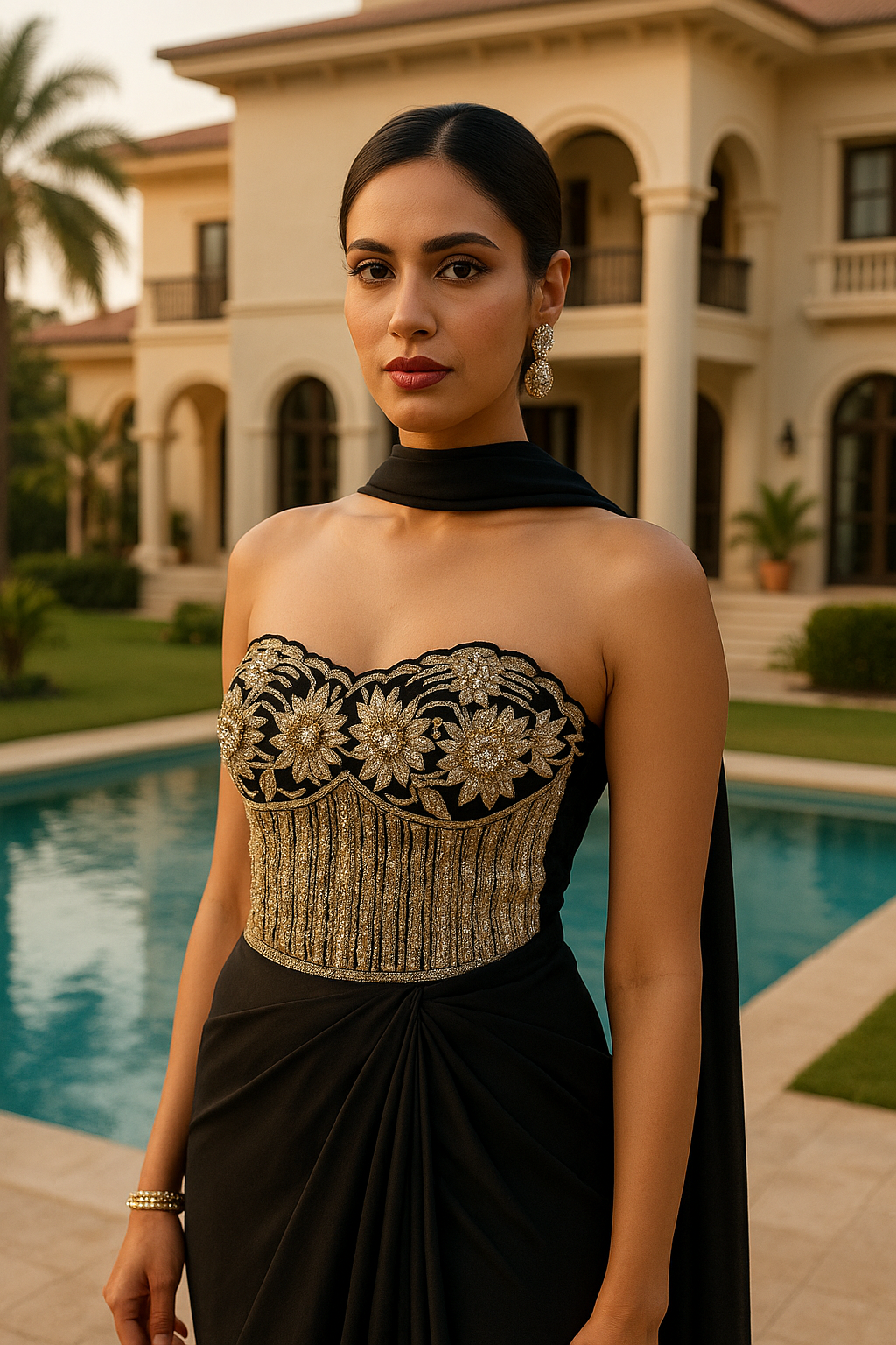 BLACK EMBROIDERED CORSET SAREE