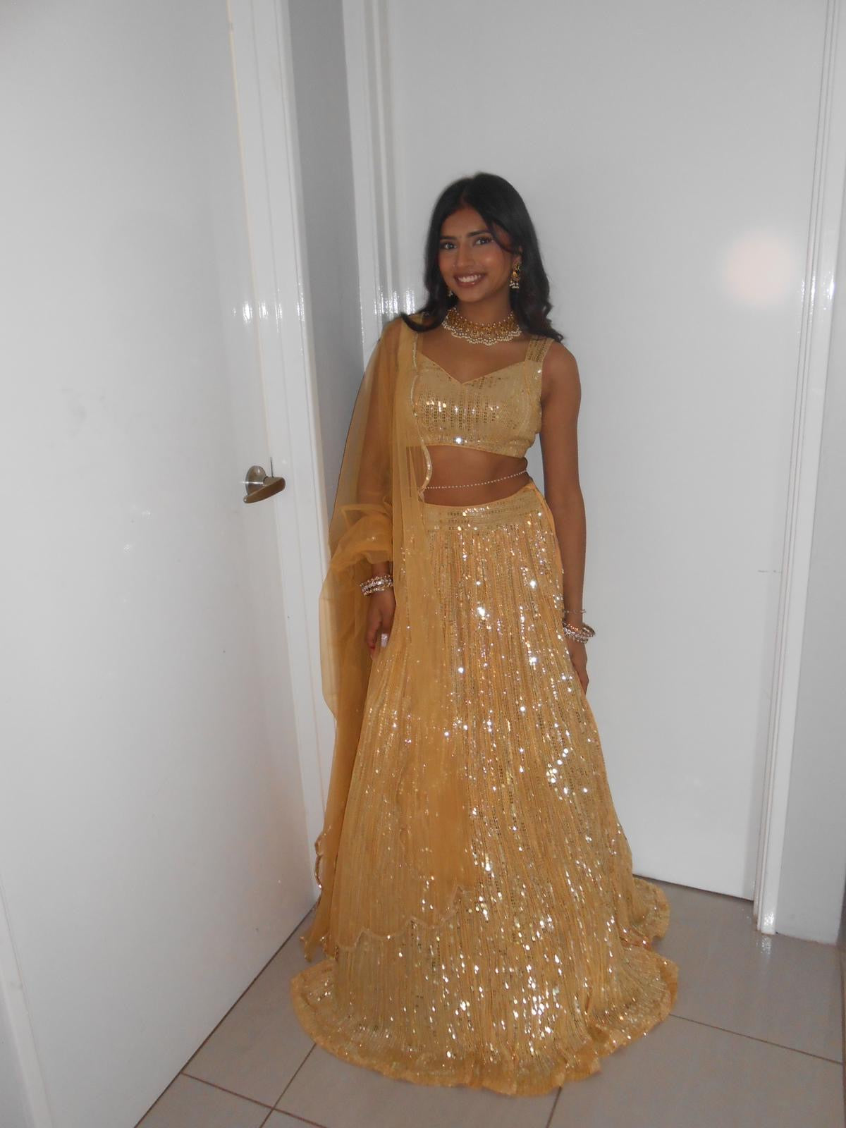 Kavya Gor in Gold Shine On Lehenga