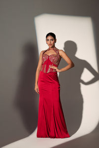 ELIZABETH HALTER CORSET MERMAID SKIRT SET