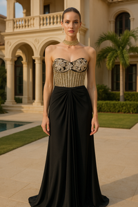 BLACK EMBROIDERED CORSET SAREE