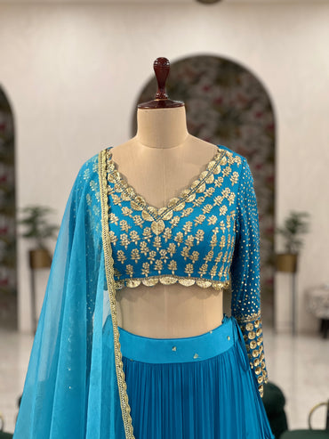 Blue Layered Lehenga