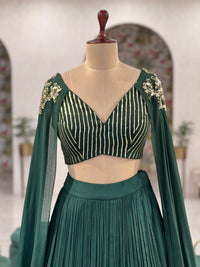 Green Drape Sleeve Lehenga