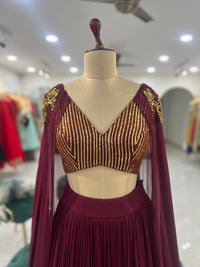 Wine Drape Sleeve Lehenga