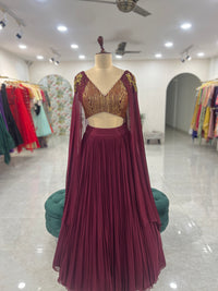 Wine Drape Sleeve Lehenga