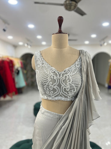 Grey Ruffle Saree