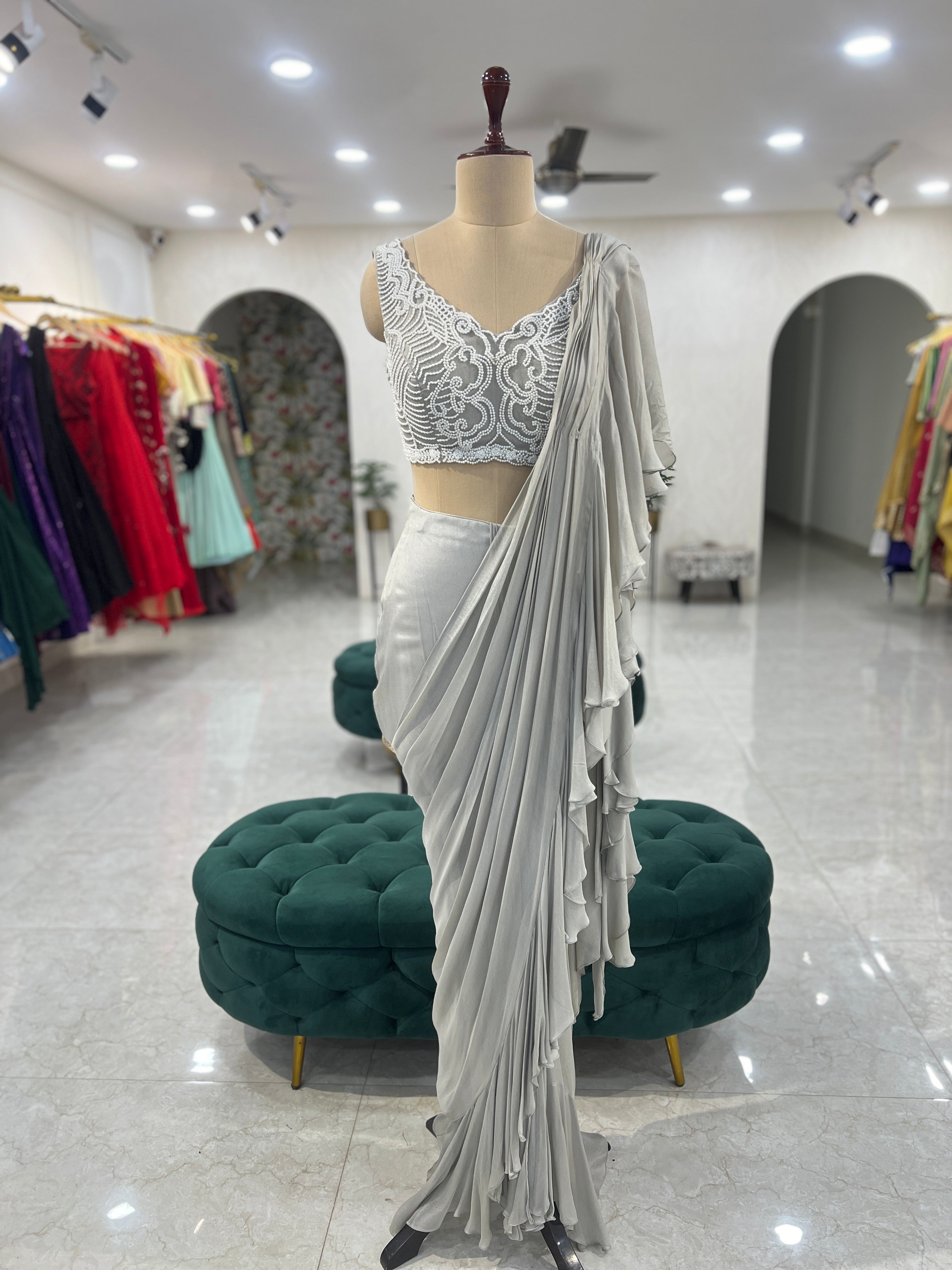 Grey Ruffle Saree