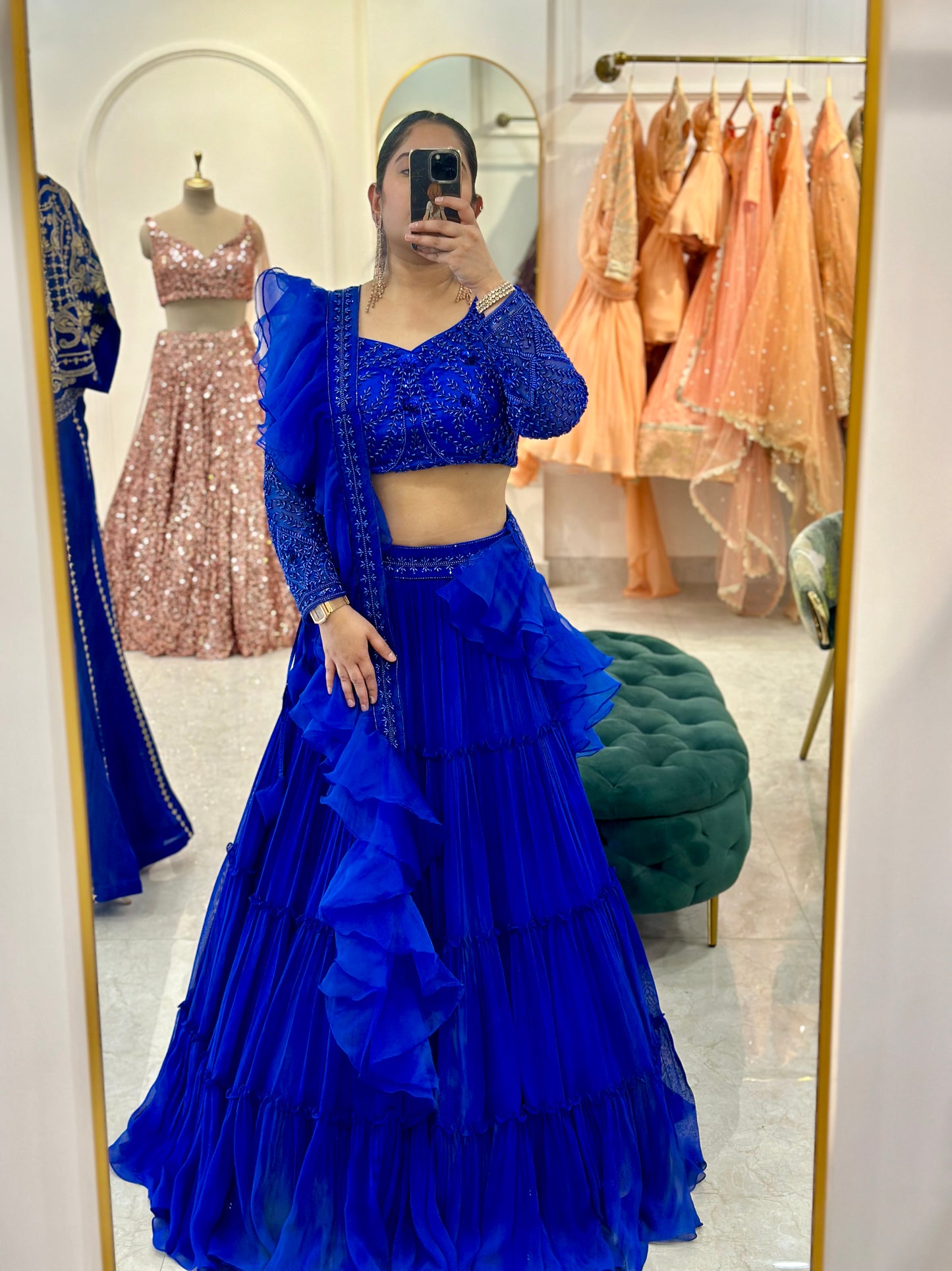 Blue Layered Pearl Lehenga