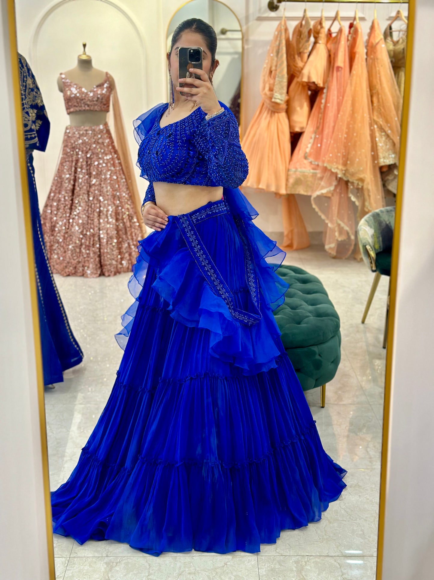 Blue Layered Pearl Lehenga