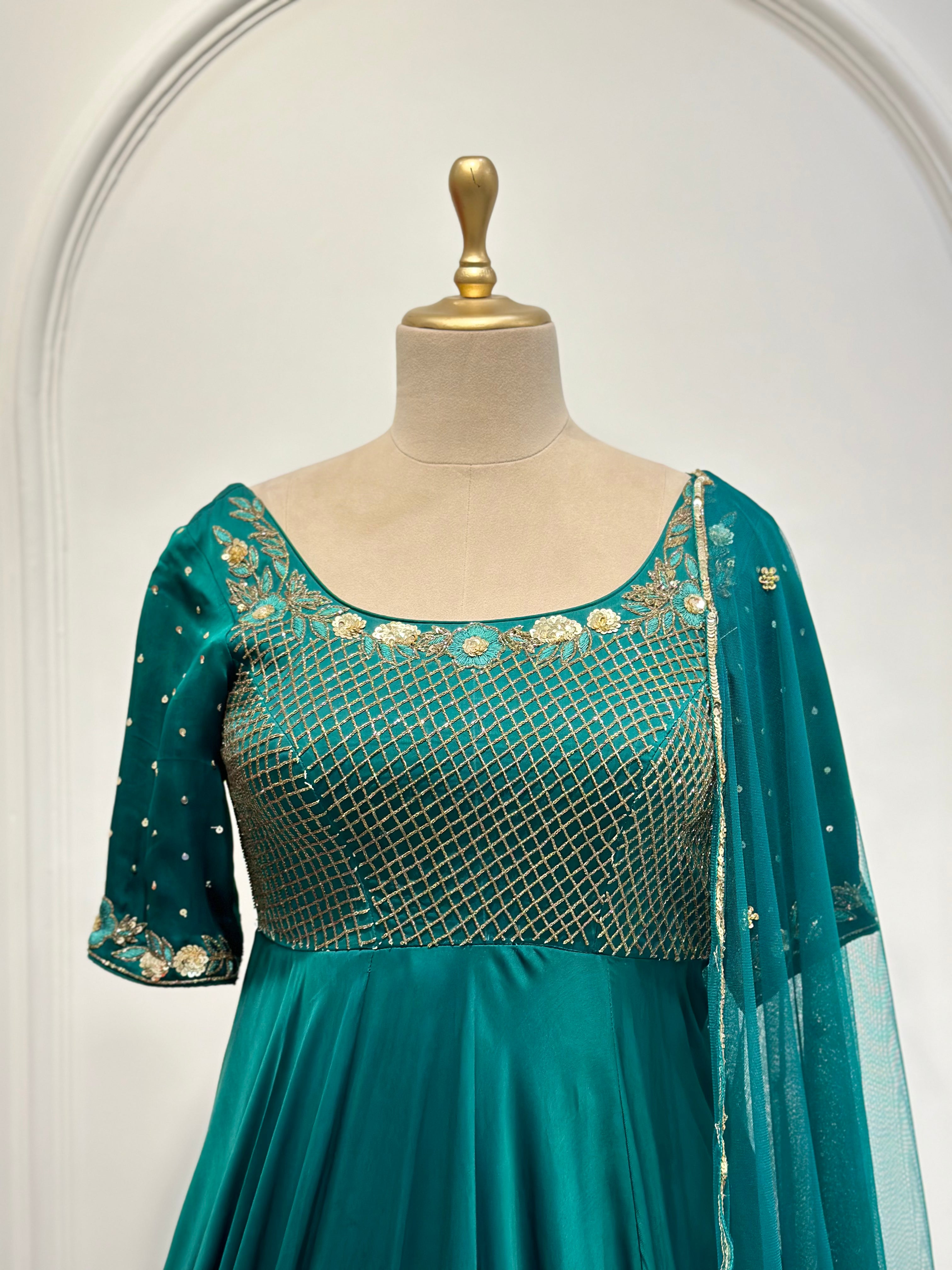 Green Organza Anarkali