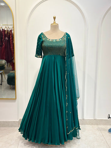 Green Organza Anarkali