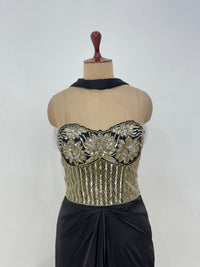 BLACK EMBROIDERED CORSET SAREE