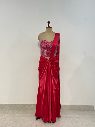 PINK EMBROIDERED CORSET SAREE