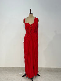 RED NET CORSET SAREE