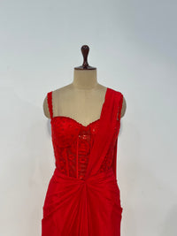 RED NET CORSET SAREE