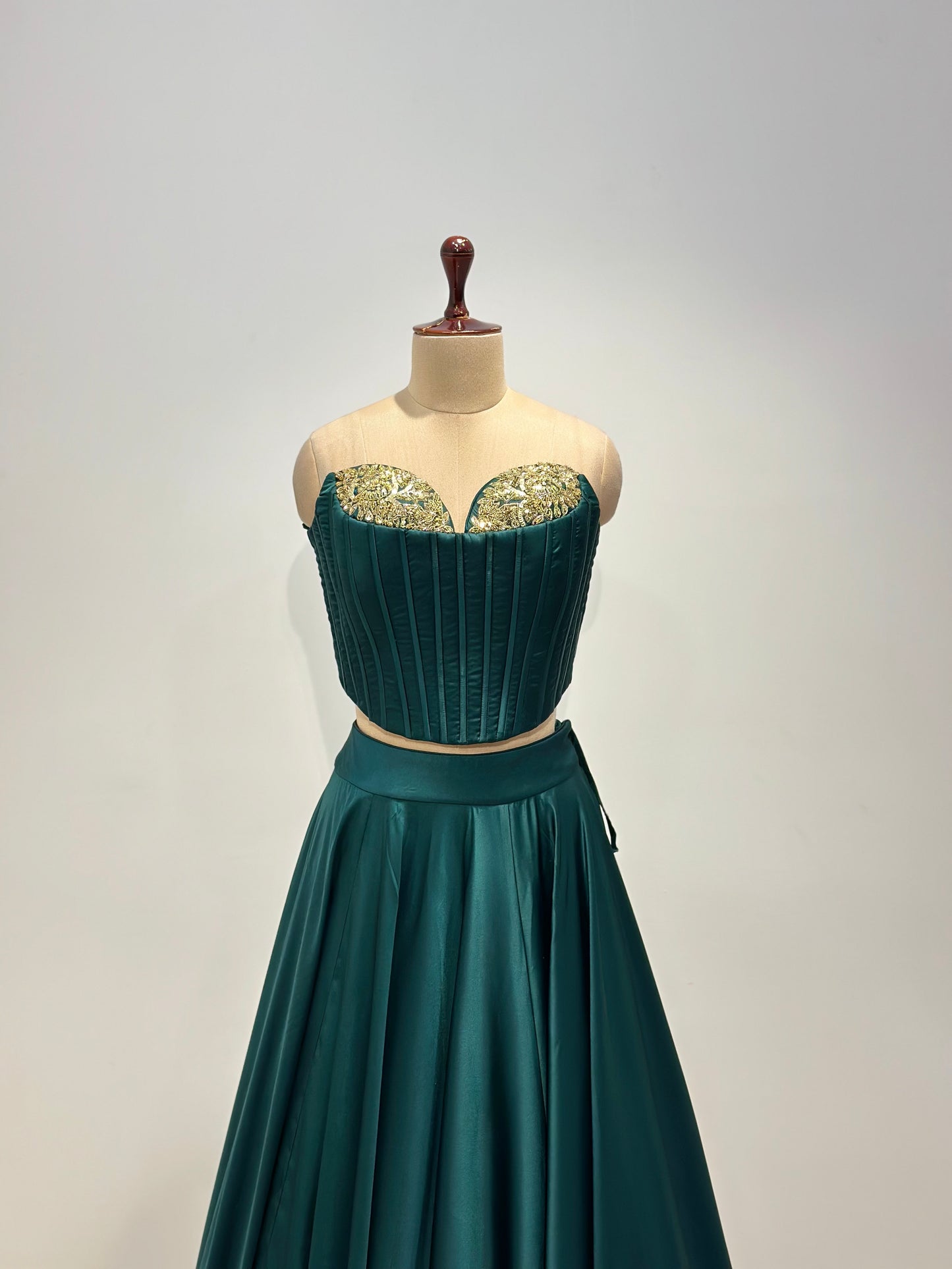 BOTTLE GREEN CORSET LHENGA