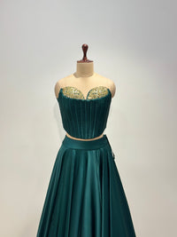 BOTTLE GREEN CORSET LHENGA