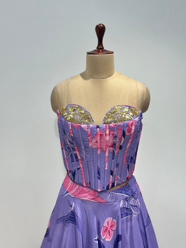 LILAC PRINTED CORSET LEHENGA