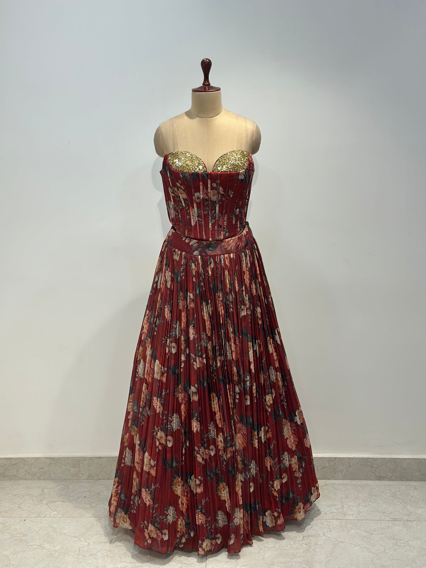 MAROON FLORAL CORSET LEHENGA