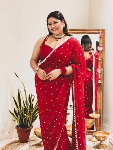 Diksha in red mirror shell saree