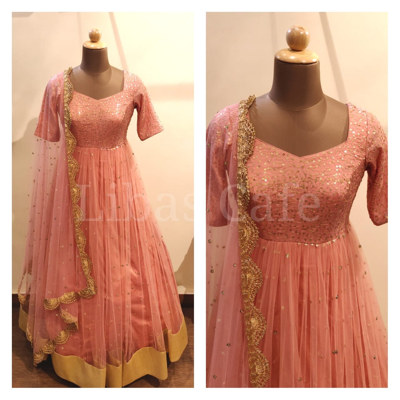 Peach Net Anarkali Suit