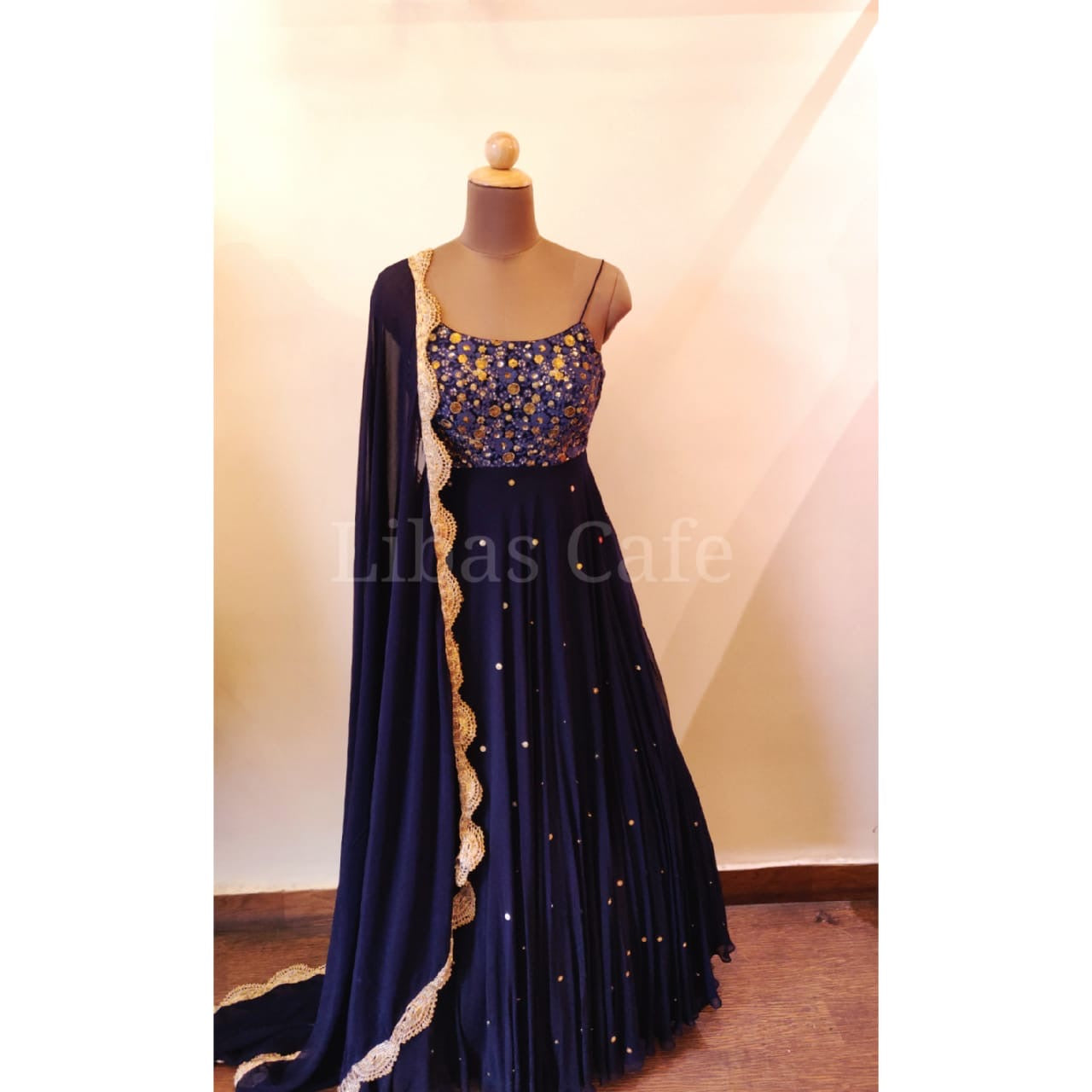 Navy Blue Strapped Anarkali/gown